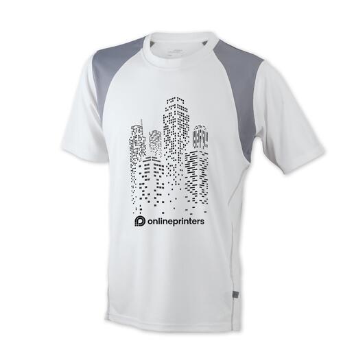 T-shirt de course blanc en polyester pour homme � manches courtes.