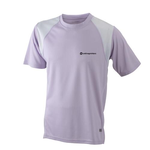 T-shirt de course violet/blanc en polyester pour hommes � manches courtes.