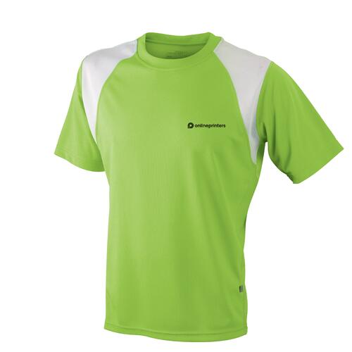 T-shirt de course de sport vert en mat�riau respirant pour hommes.