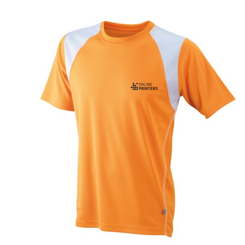 T-shirt de course orange en polyester pour hommes avec manches courtes.