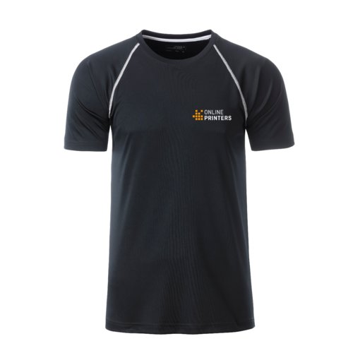 T-shirt de sport noir et blanc en polyester pour hommes  manches courtes.