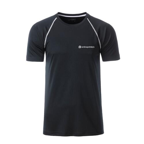 T-shirt de sport noir et blanc en polyester pour hommes � manches courtes.