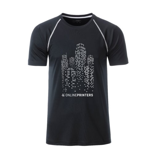T-shirt de sport noir et blanc en polyester pour homme  manches courtes.