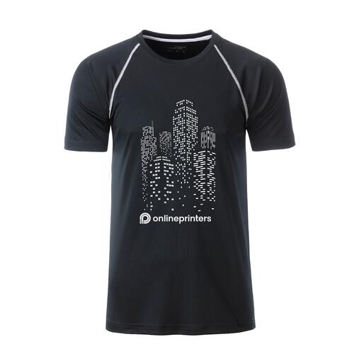 T-shirt de sport noir et blanc en polyester pour homme � manches courtes.