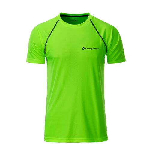 T-shirt de sport vert pour homme en tissu fonctionnel avec manches courtes.