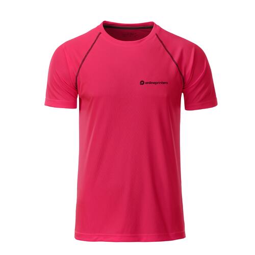 T-shirt de sport rose n�on/gris pour homme � manches courtes.