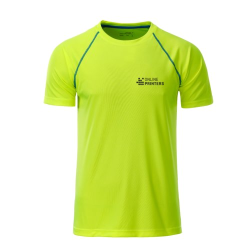 T-shirt de sport en polyester jaune non/bleu pour homme  manches courtes.