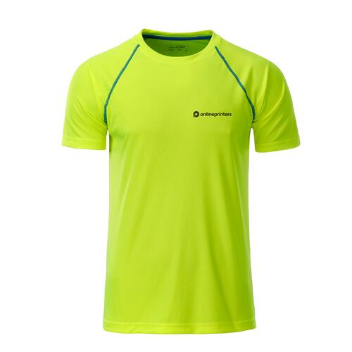 T-shirt de sport en polyester jaune n�on/bleu pour homme � manches courtes.