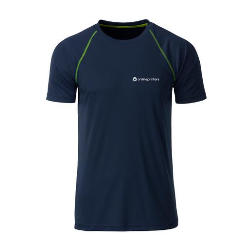T-shirt de sport bleu marine en polyester pour homme � manches courtes.