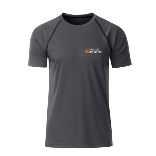 T-shirt de sport en polyester gris fonc pour homme  manches courtes.
