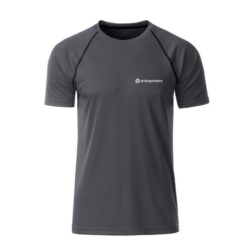 T-shirt de sport en polyester gris fonc� pour homme � manches courtes.