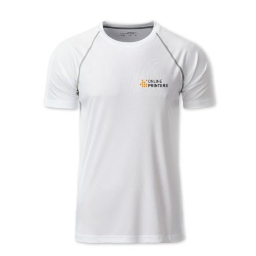T-shirt blanc en polyester pour hommes avec manches courtes.