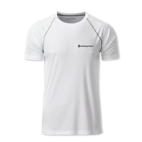 T-shirt blanc en polyester pour hommes avec manches courtes.