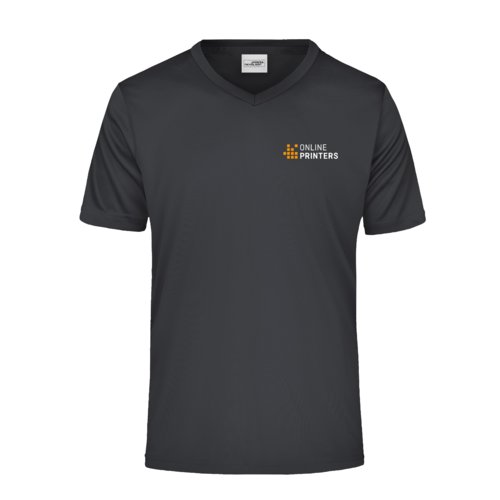T-shirt noir en polyester  col en V et manches courtes.