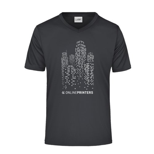 T-shirt noir  col en V en polyester pour hommes avec manches courtes.