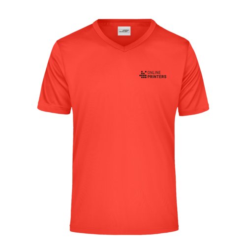 T-shirt rouge en polyester  col en V et manches courtes.