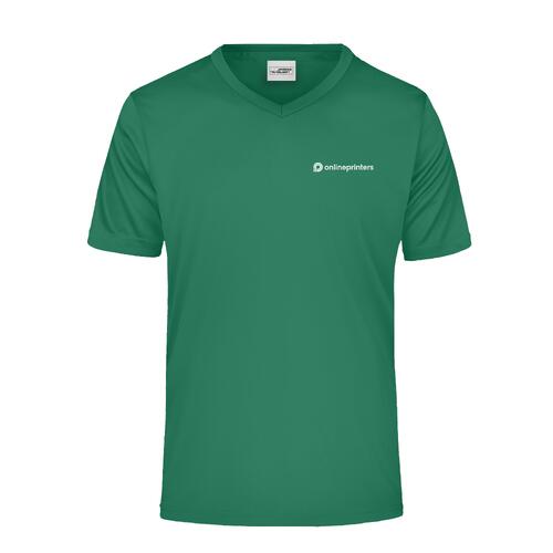 T-shirt vert � col en V en tissu fonctionnel pour hommes.