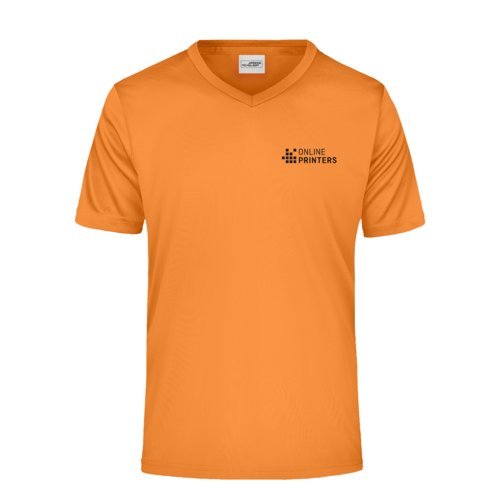T-shirt orange en polyester  col en V pour homme avec manches courtes.