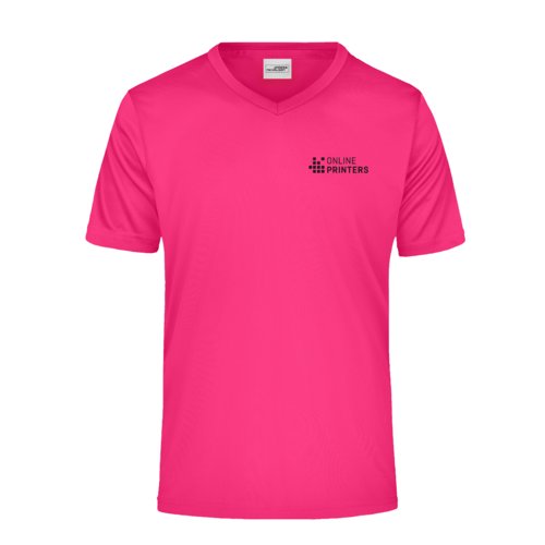 T-shirt rose  col en V en polyester pour hommes avec manches courtes.