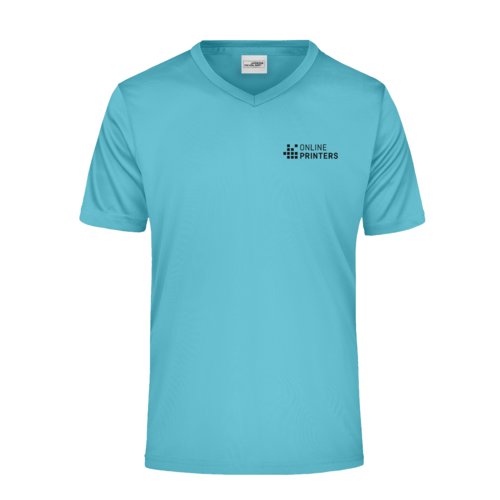 T-shirt turquoise en polyester  col en V pour hommes.