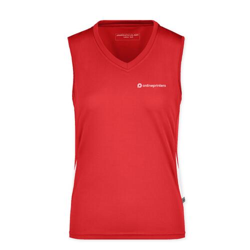D�bardeur rouge et blanc en polyester pour femme.