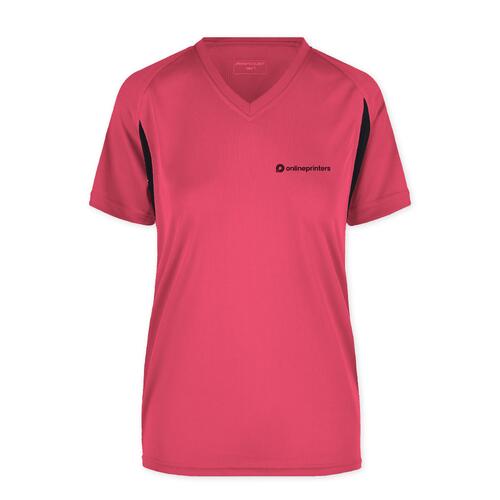 T-shirt de sport rose en polyester pour femmes avec col en V.