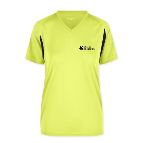 T-shirt de sport fonctionnel pour femmes en polyester jaune non avec col en V.