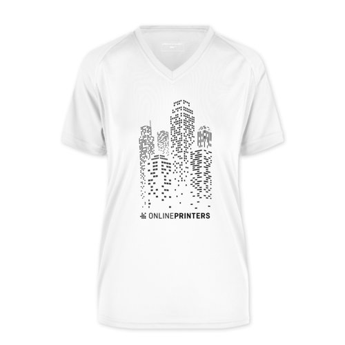 T-shirt fonctionnel blanc en polyester pour femmes avec col en V.
