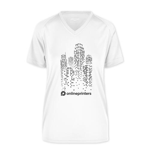 T-shirt fonctionnel blanc en polyester pour femmes avec col en V.