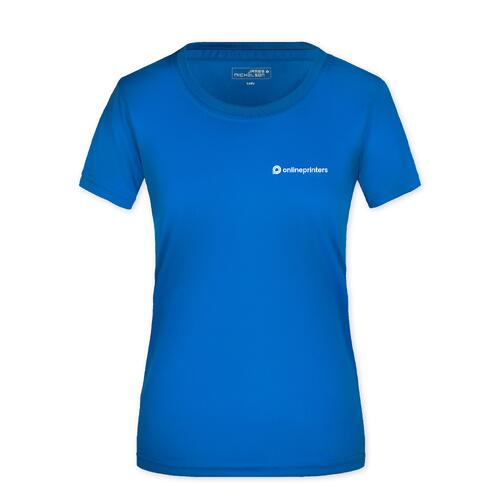 T-shirt de sport bleu roi pour femme en polyester � manches courtes.