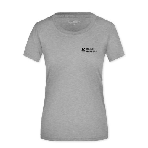 T-shirt pour femmes en polyester gris chin avec manches courtes.