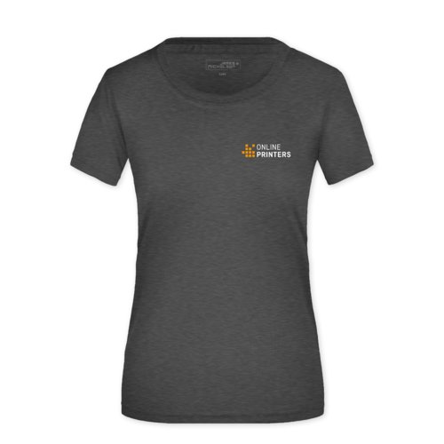T-shirt en polyester chin gris fonc pour femme avec manches courtes.