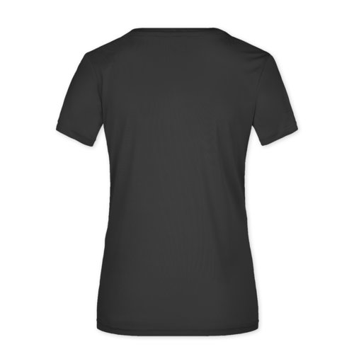 T-shirt noir en polyester pour femmes avec manches courtes.