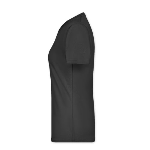 T-shirt noir en polyester pour femmes avec manches courtes.