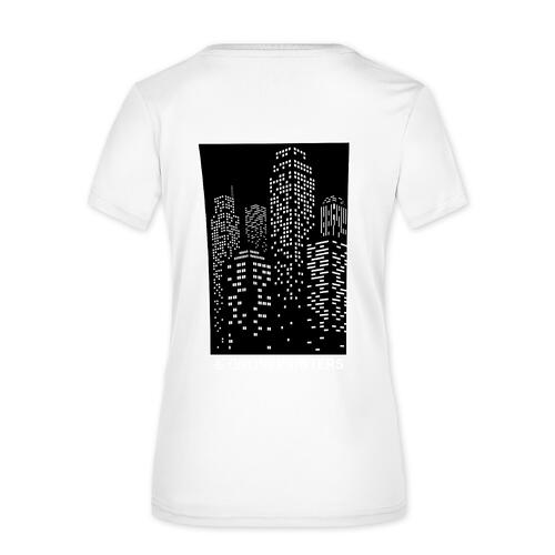 T-shirt blanc en polyester pour femmes avec manches courtes.