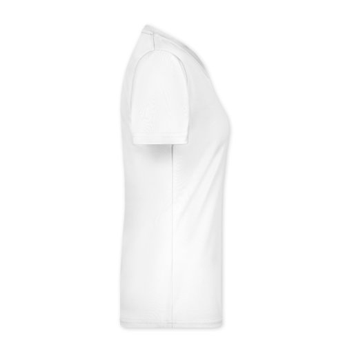 T-shirt blanc en polyester pour femmes avec manches courtes.