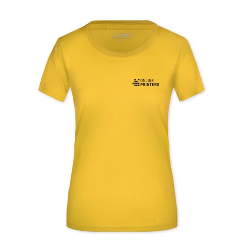 T-shirt jaune en polyester pour femmes avec manches courtes.
