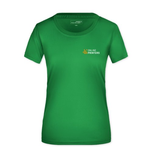 T-shirt vert pour femme en tissu fonctionnel avec manches courtes.