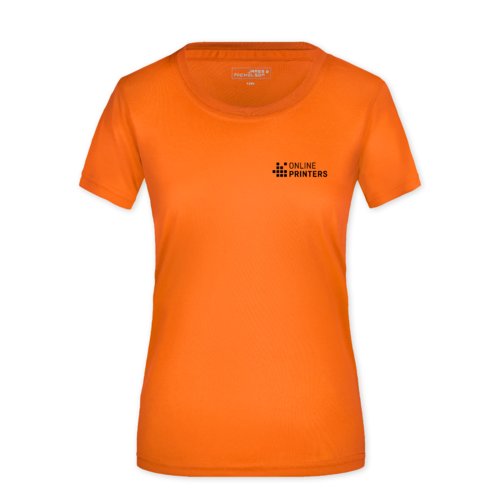 T-shirt orange en polyester pour femmes  manches courtes.