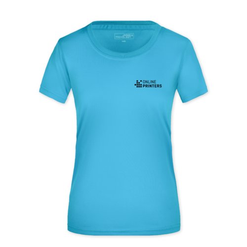 T-shirt turquoise en polyester pour femmes, respirant.
