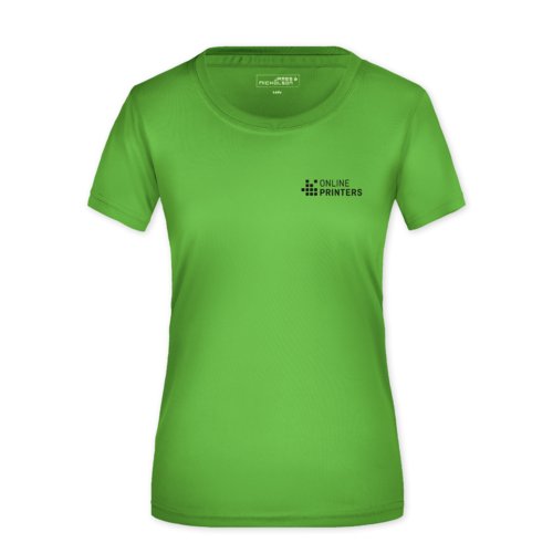 T-shirt femme en polyester vert pomme avec manches courtes.