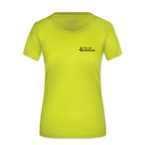 T-shirt en polyester jaune non pour femmes avec manches courtes.