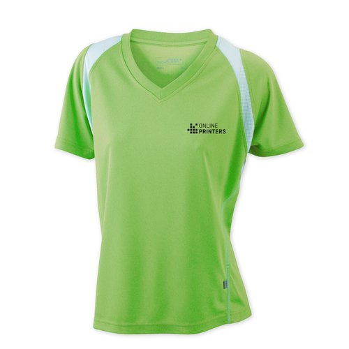 T-shirt de course sportif pour femmes avec col en V et manches courtes.
