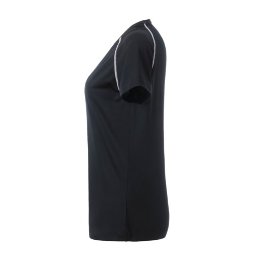 T-shirt en polyester noir et blanc pour femmes.