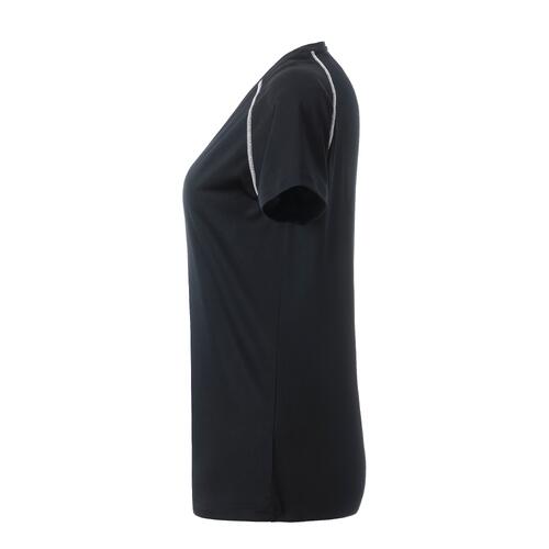 T-shirt en polyester noir et blanc pour femmes.