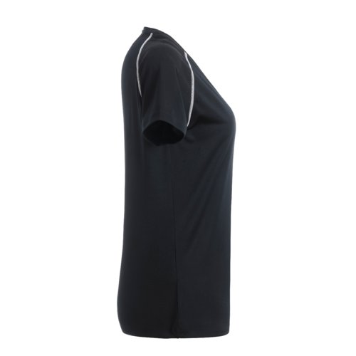 T-shirt pour femmes noir et blanc en polyester avec manches courtes.