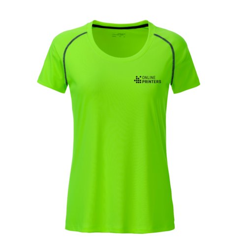 T-shirt de sport en polyester vert non pour femmes,  manches courtes.
