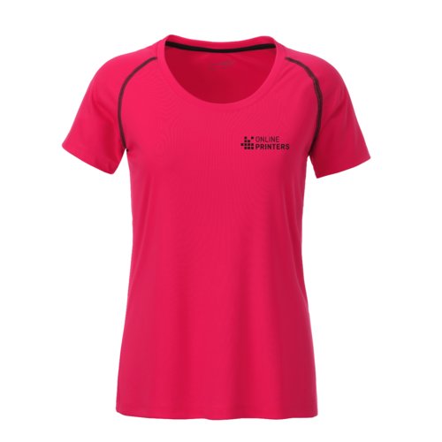 T-shirt de sport pour femme rose non/gris en polyester  manches courtes.