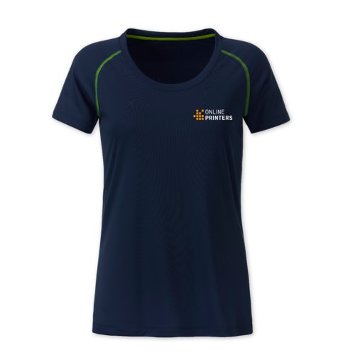 T-shirt marine/jaune non pour femme en polyester.