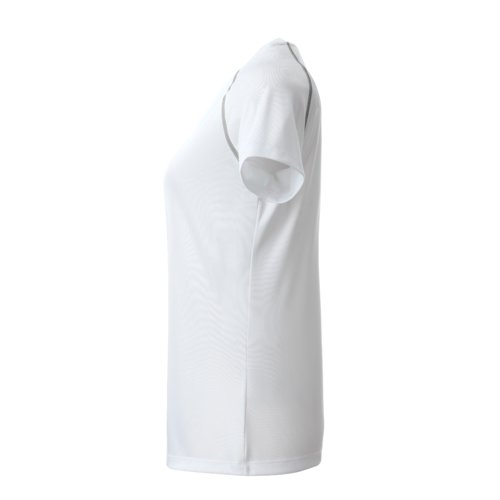 T-shirt blanc en polyester pour femmes avec manches courtes.